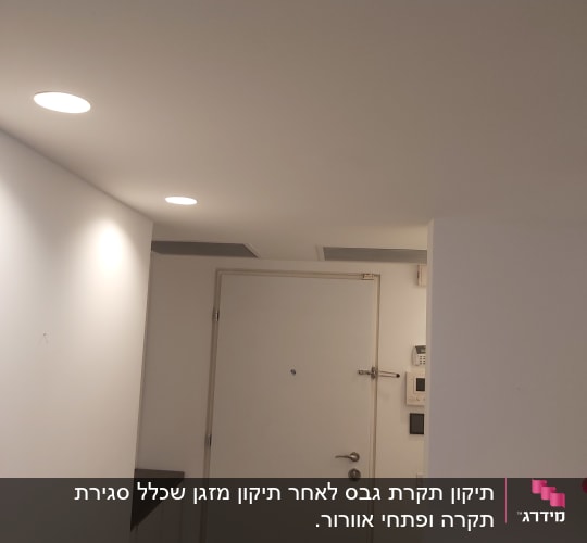 דלת לבנה עם קיר גבס ותאורה שקועה